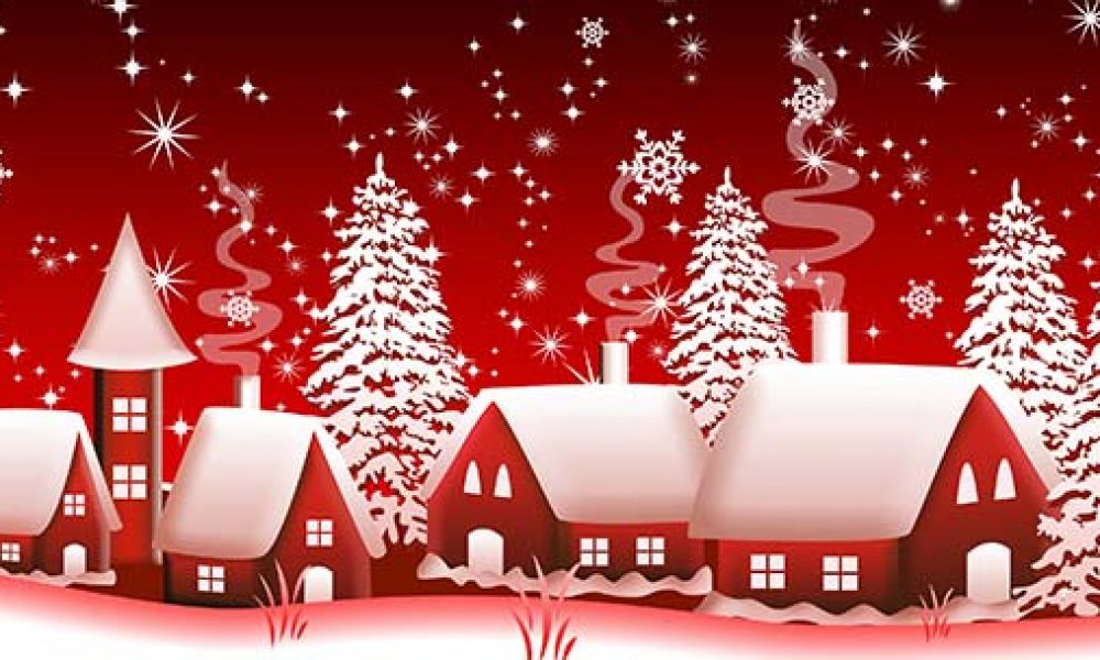 verschneites Dorf zu Weihnachten