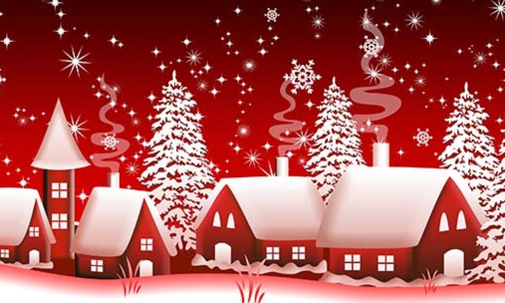 verschneites Dorf zu Weihnachten