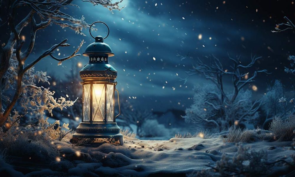 laterne im schnee weihnachten